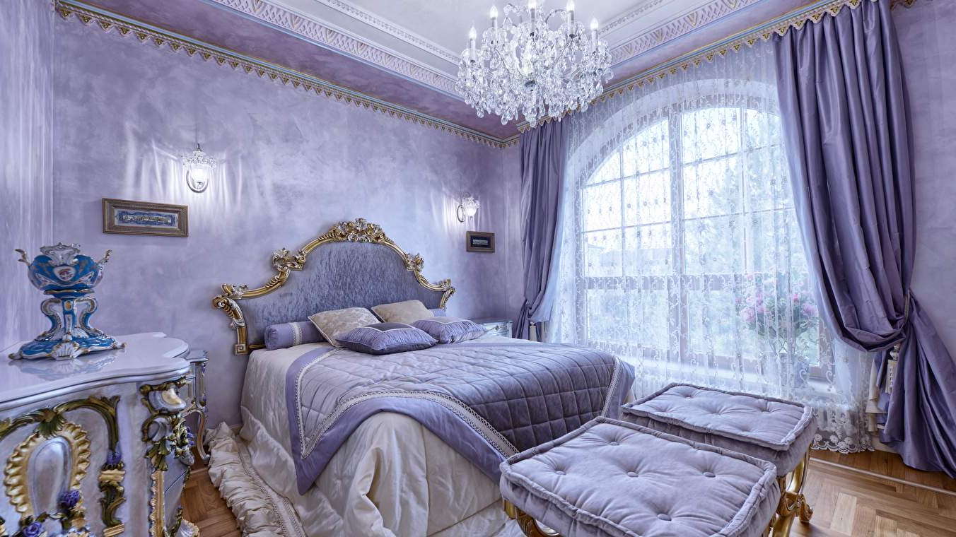 Роскошная спальня в фиолетовых тонах