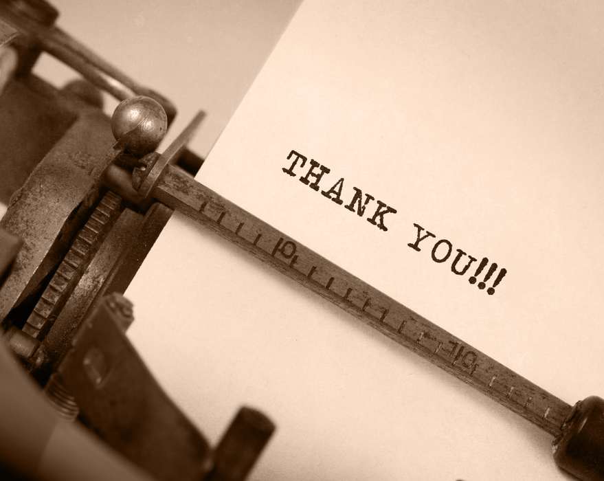 Надпись благодарности на печатной машинке